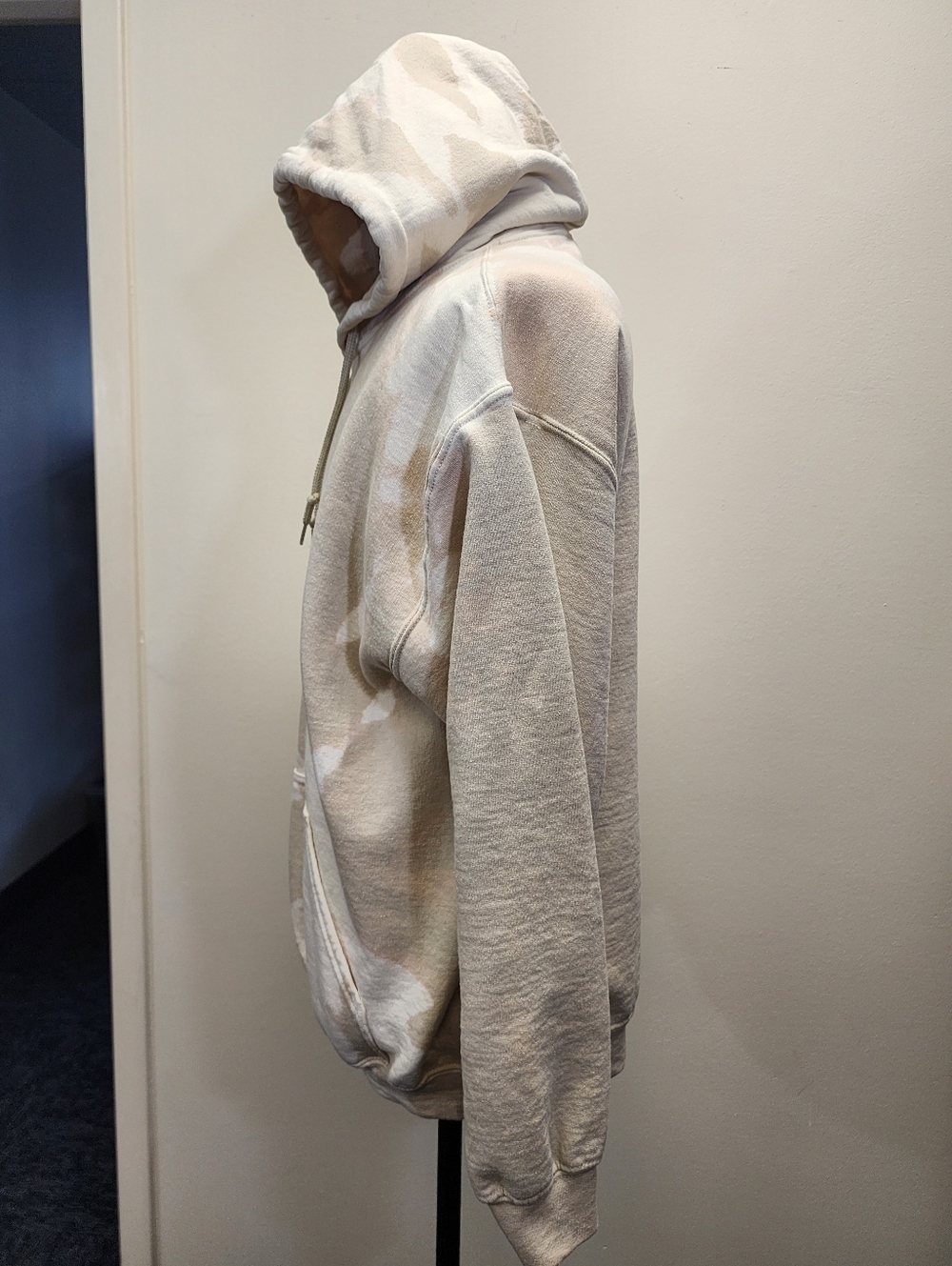 Upcycled Marble Wash Hoodie Gildan Neutral Beige Cream Bleach Dyed Size Large - Picture 2 of 8